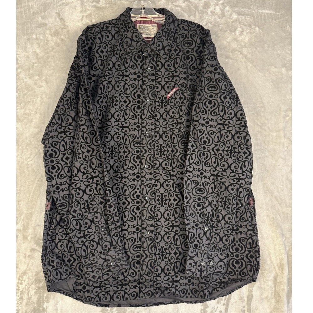 Y2K Ecko Unltd Mens XXL Black Ornate Woven‎ Long Sleeve Button Up Shirt